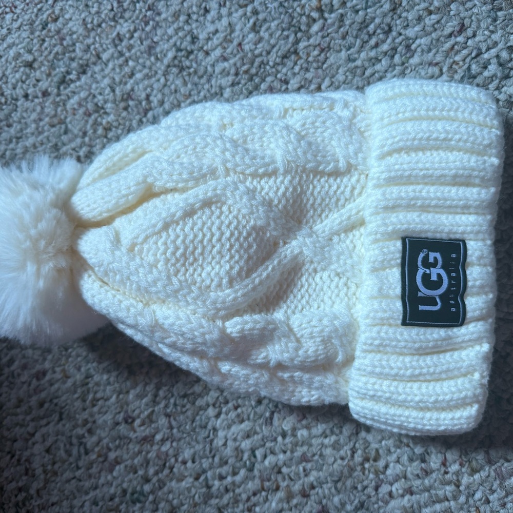 UGG Cream Knit Ribbed Beanie Hat (Matching Scarf on page)